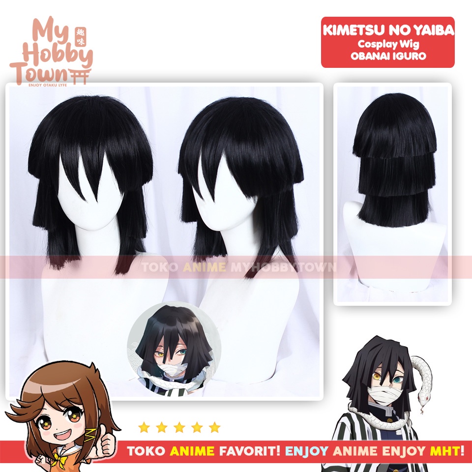 Wig Rambut Palsu Anime Kimetsu no Yaiba Demon Slayer Obanai Iguro Cosplay