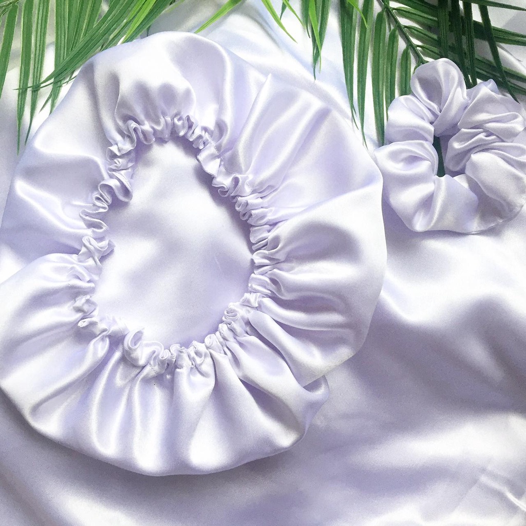 Satin silk Hair Bonnet Bahan Satin Basic + Scrunchie Hair Bonnet Night Sleep Hair Sleep Satin Shower Cap Satin