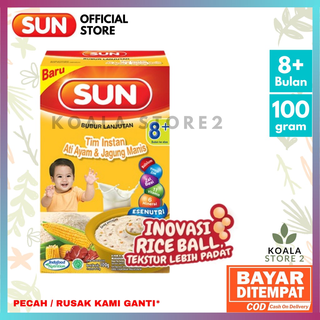 Sun Bubur Tim Instan 8-24 Bulan Rasa Ati Ayam Jagung Box 100 Gram / Sun Bubur Bayi 8 Bulan