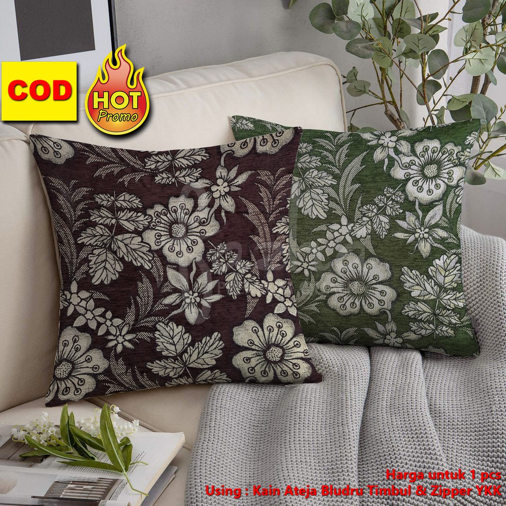 Sarung Bantal Sofa Kursi Tamu fazha Mewah Modern Kekinian Premium Motif Bunga Coklat Hijau 40 45 50 