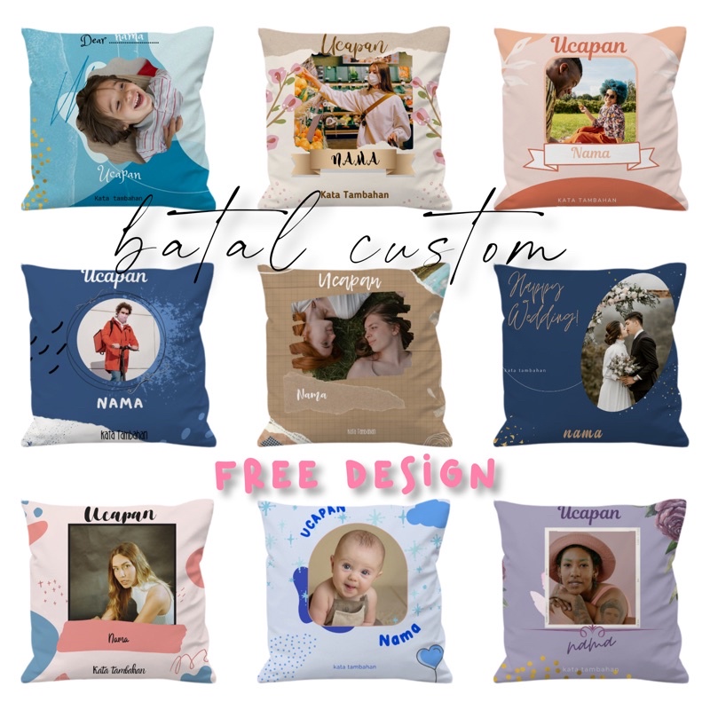 Bantal foto custom 2 sisi free design tamplate. Kado ulang tahun, kelulusan, pernikahan