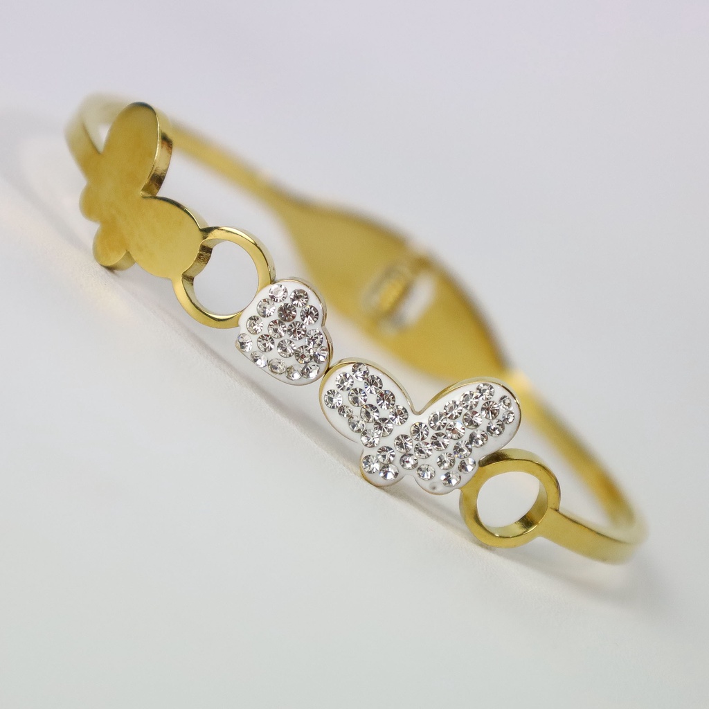 Aksesoris titanium import Gelang bangle kupu love zircon anti karat bisa COD