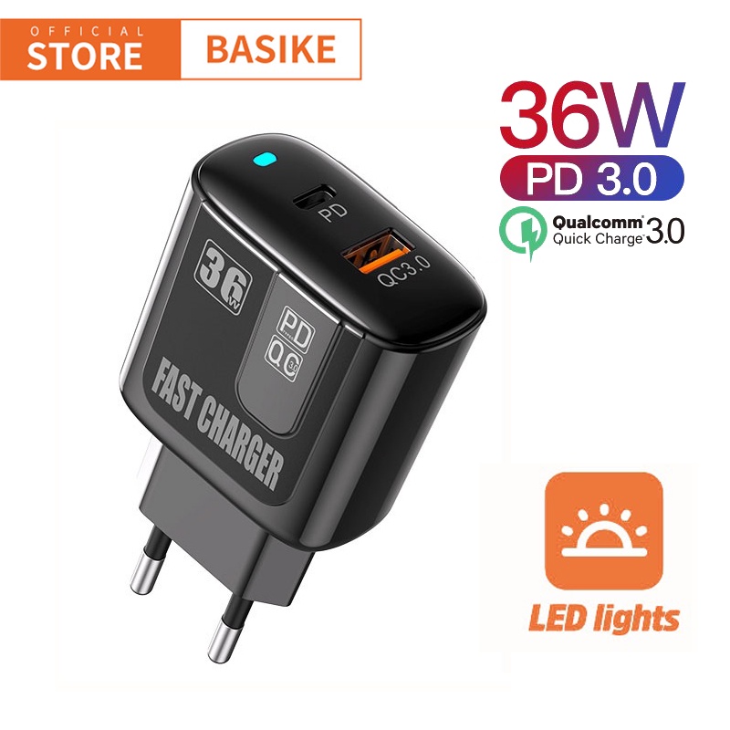 [HOT]BASIKE Charger iPhone Type C USB Fast Charging 40W Dual Port Mini Xiaomi Samsung Universal