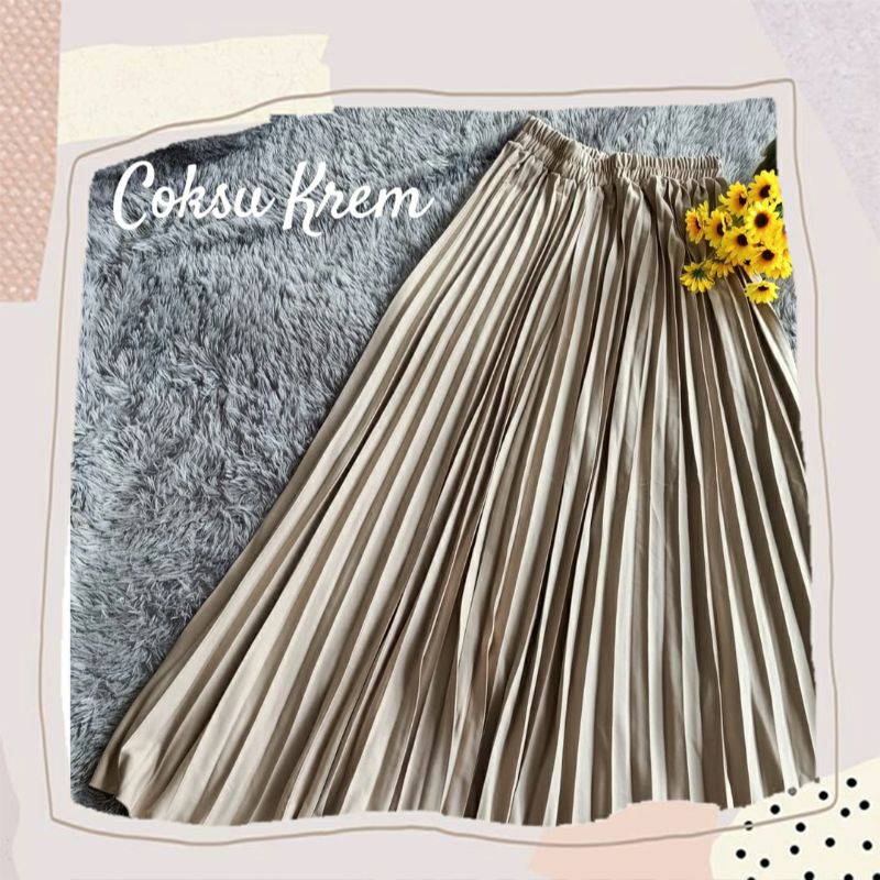 THUBASTORE | Rok Plisket Atau Rok Wanita Premium Terbaik Warna CREAM