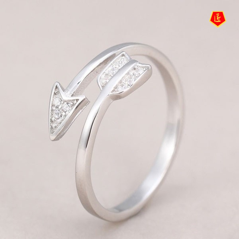 [Ready Stock]Creative Curved Arrow Ring S925 Silver Cute Fashion