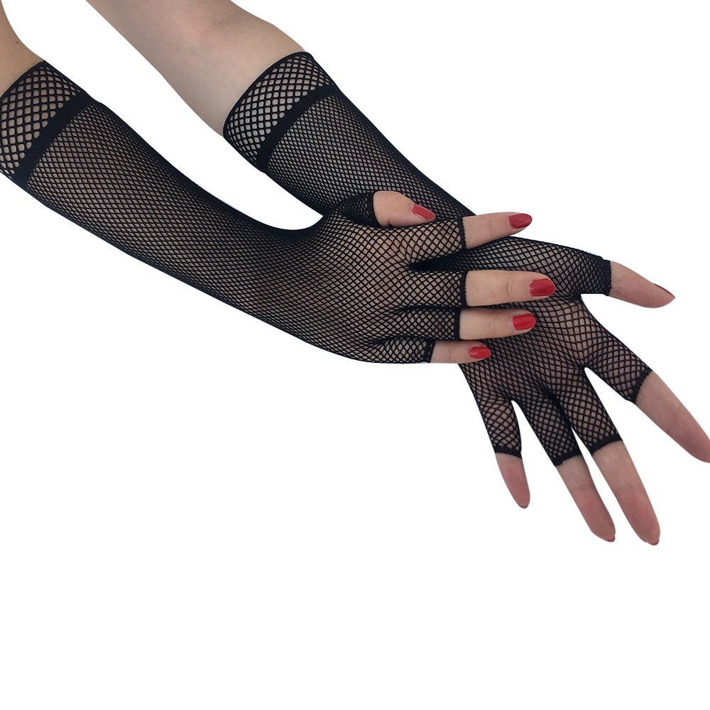 LTX-19 sarung tangan lengan panjang long fishnet net gloves harajuku hitam putih glove