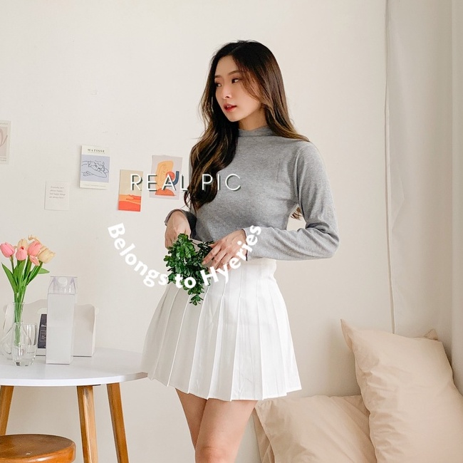 HYERIES Hanabi Knit Top Atasan Casual Wanita Korea Turtle Neck Rajut Blouse Wanita Lengan Panjang Knit Long Sleeves Top Basic Rajut Manset Baju Polos Kriwil Knit Leher Tinggi Aesthetic Korean Blouse Atasan Kerja Wanita Baju Kantoran Halter Highneck Top