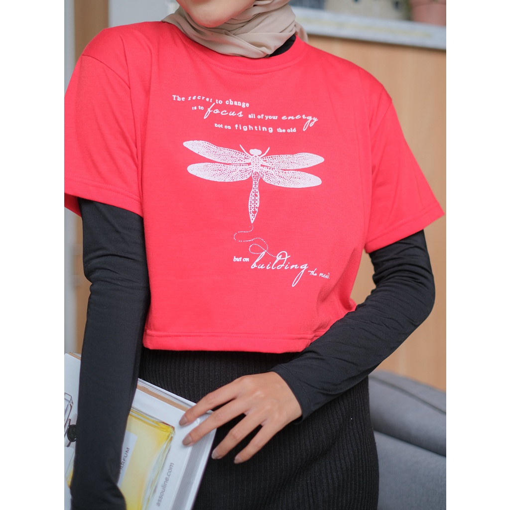 CUCI GUDANG Baju Atasan Wanita Terbaru Kaos Crop Top Wanita COTTON DRAGONFLY