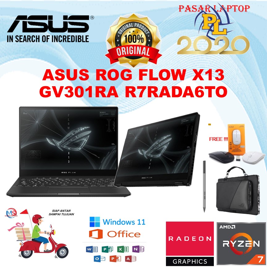 ASUS ROG FLOW X13 GV301RA R7RADA6TO 2IN1 TOUCH RYZEN 7 6800HS 16GB 512SSD VEGA 13.4FHD 120HZ W11+OHS