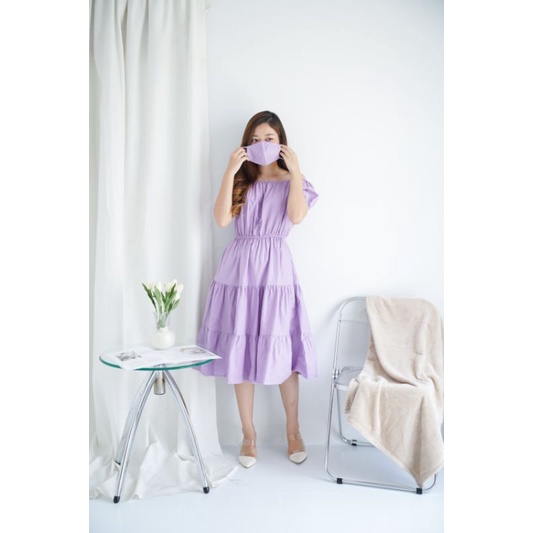 DDC9634 - Nonna Ruffle Midi Dress  bahan Cotton linen HQ