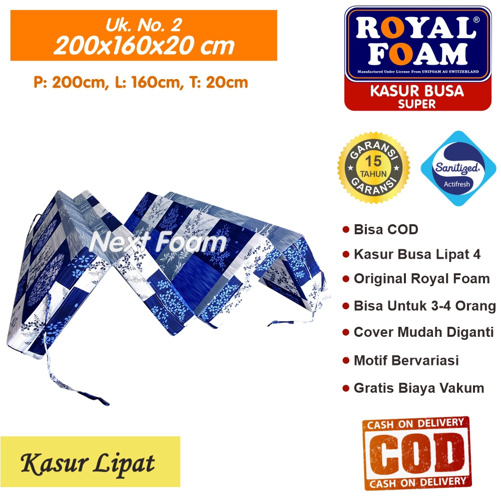 Kasur Busa Lipat Royal Foam Ukuran No 2 200x160x20 cm Tebal 20 cm D23 ORIGINAL Garansi 15 Tahun