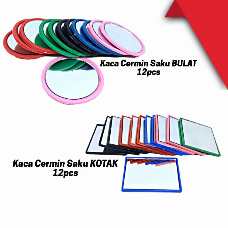 Kaca Cermin Saku Motif polos Bulat kotak Grosir (12pcs)