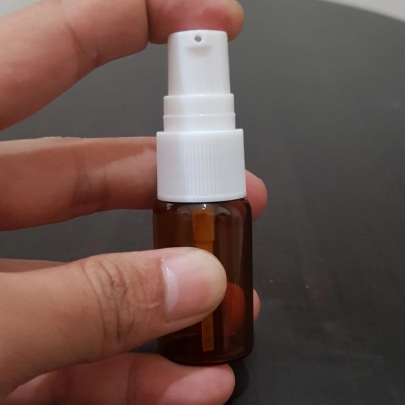 botol pump treatment 10ml kaca coklat / botol kaca 10ml amber tutup pump