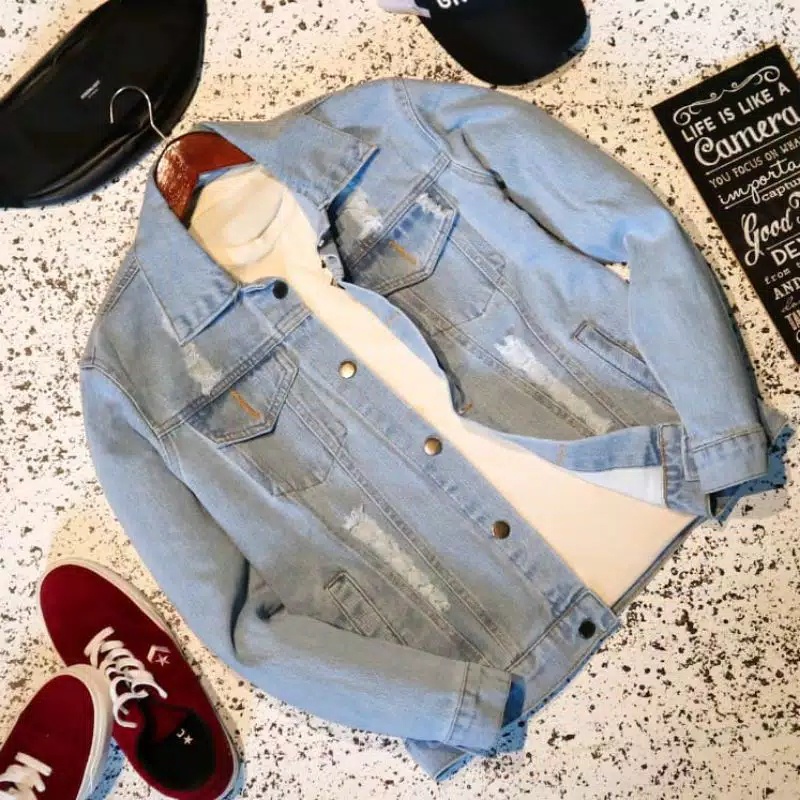 Jaket Jeans Denim Pria Wanita Dewasa Lengan Panjang Polos Hitam Biowash Bioblit Garment Cocok Untuk Motoran Casual Ukuran Standar