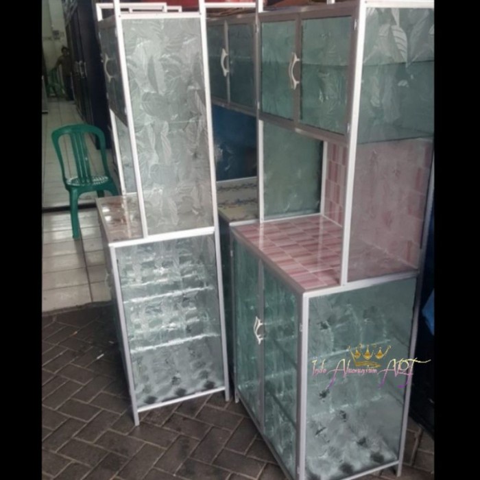 Rak Dapur - Lemari Kaca Rak Piring Mebel Alumunium Kaca