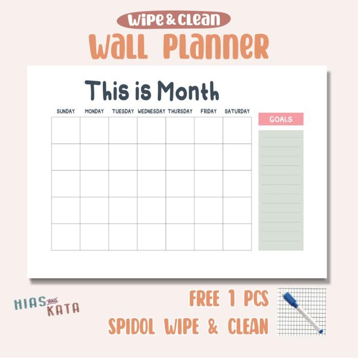 

Book Wall Monthly Planner Simple White Plain (Free1Pcs Spidol)