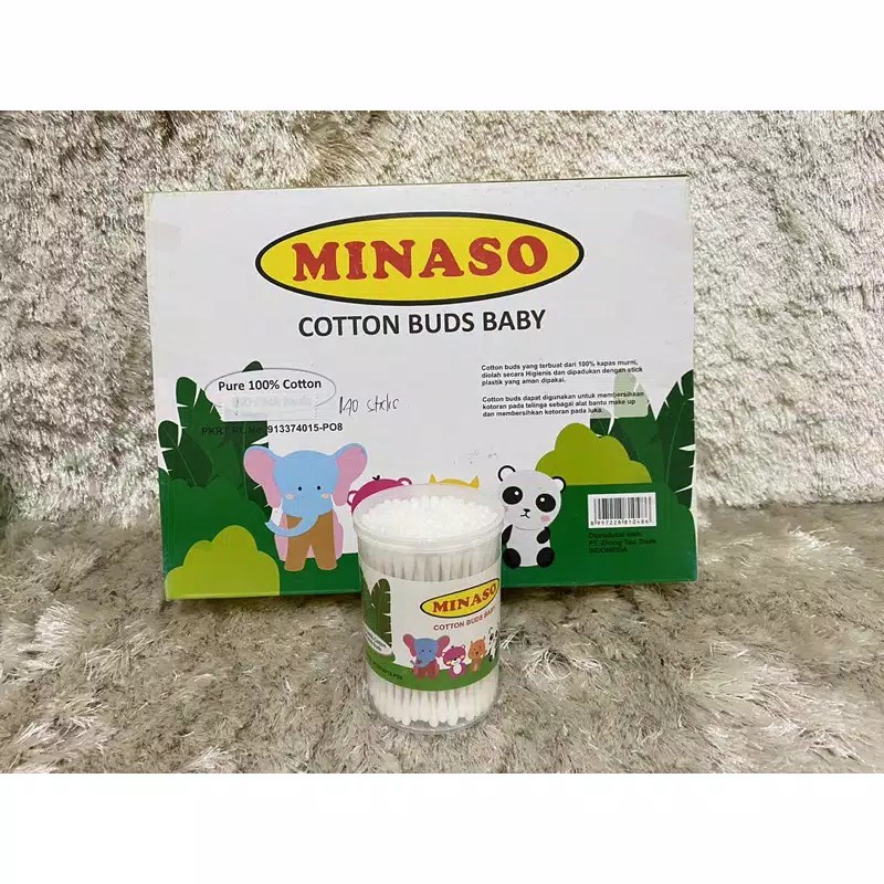 CUTTON BUD MINASO BAYI ANAK DEWASA - 100PCS HIGENIS SOFT LEMBUT - wadah