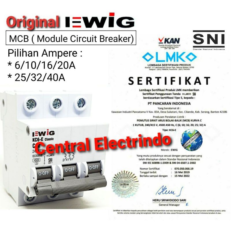 MCB EWIG 3Phase Classic 6A/10A/16A/20A/25A/32A/40A SNI.