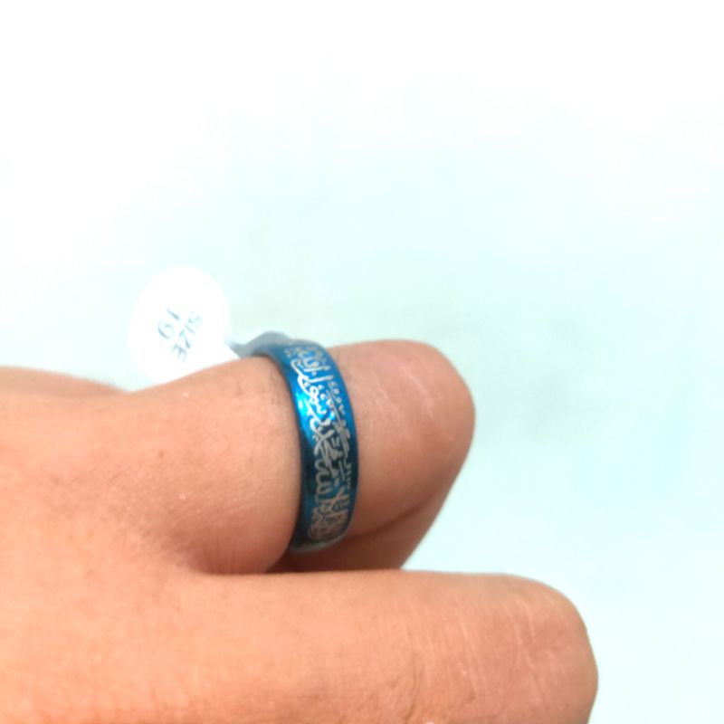 Cincin blue tauhiid titanium pria wanita anti luntur terlaris