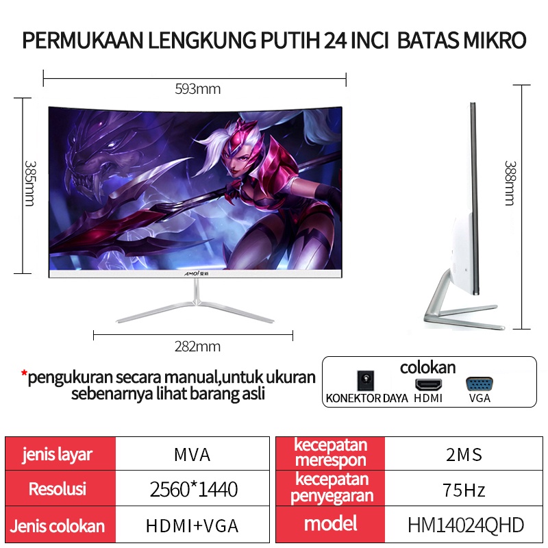 MIIGO monitor PC gaming - 24 Inch 2K 75HZ IPS HDMI DP monitor lengkung