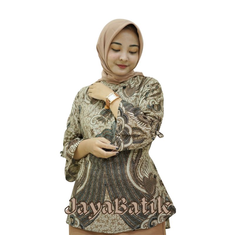 tey-17 Batik wanita ASJ SA HRB026 Kenongo Kemeja Tosca Pendek-IRONMAN MOCCA