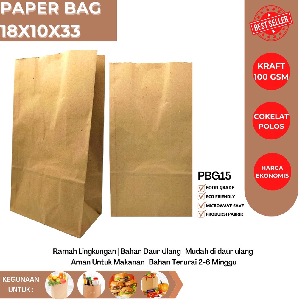 Paper Bag Polos Kantong Kertas (PBG15-Size-18X10X33)