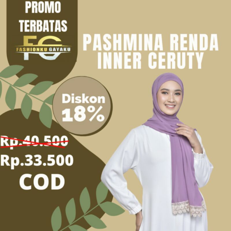 Hijab Pashmina Ceruty Babydoll Premium Renda Inner Jilbab Pasmina Ceruti Murah Terbaru 2021 PRC002