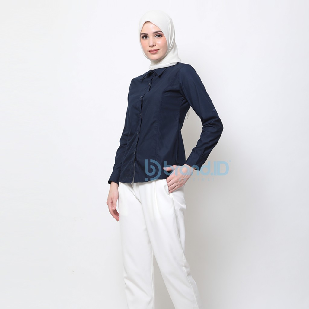 KEMEJA WANITA NAVY DAN WARNA POLOS TANGAN PANJANG KATUN / BAJU KANTOR FORMAL KERJA CEWEK JUMBO