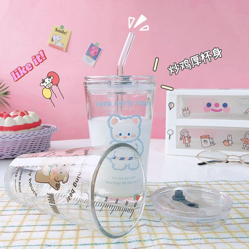 (BOW) Mug Gelas Tumbler Dengan Sedotan Go Green Milk Cup Tumbler Glass With Straw 6WQ730