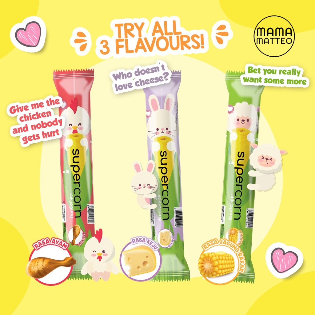 SUPERCORN Stik Jagung Healthy Snack Camilan Bayi Super corn / Keju / Jagung Bakar / Ayam / Cemilan Momogi Sehat / BANDUNG