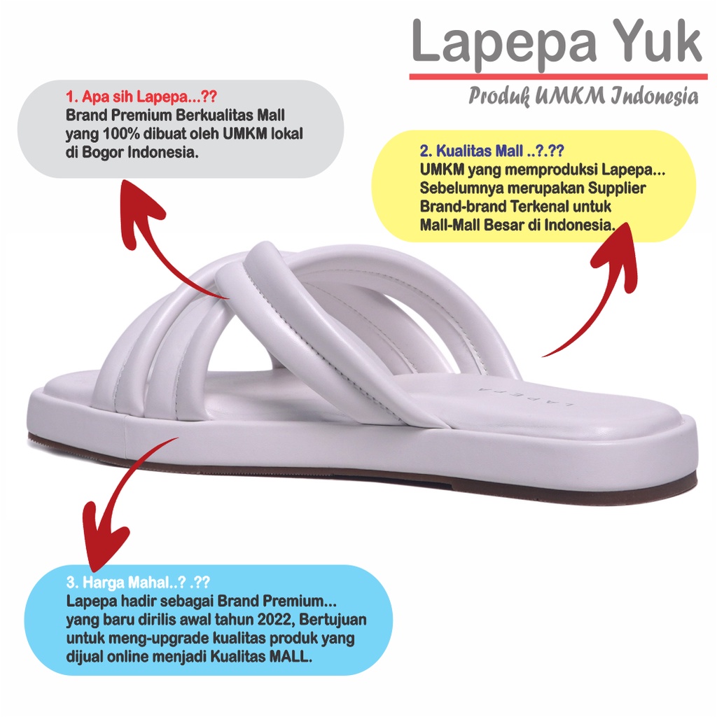 LAPEPA YUK - Sandal Wanita Wedges SHENNA Sendal Cewek Platform Kondangan Hak Tinggi 3cm Model Silang 3 Size 36 37 38 39 40 Pergi Jalan Casual Santai Rumah Slop Warna WHITE Putih Soft Selop Premium Original Kekinian Terbaru Shoes ORI Mall Official Store