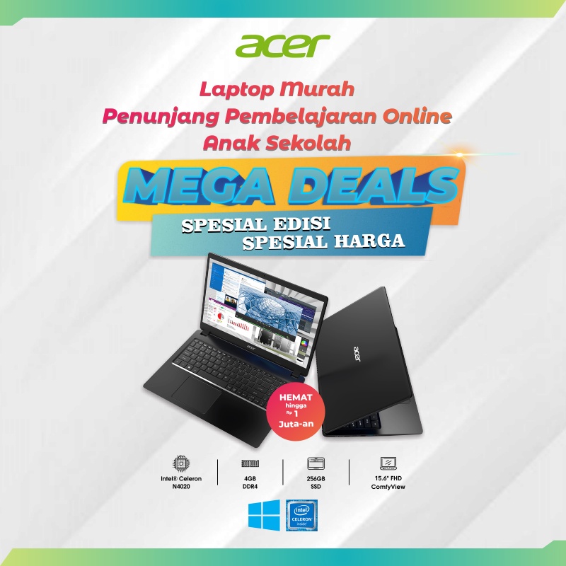 Laptop Acer Intel N4020 / 4GB / SSD 256GB / 15.6″ FHD / Win 10 Notebook Sekolah Murah