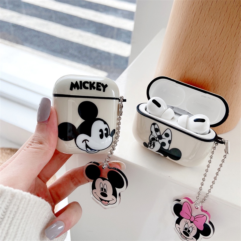 Case TPU Motif Kartun Mickey Minnie Mouse Cover Compatible Untuk Airpods1 2 3 Pro Wireless Bluetooth