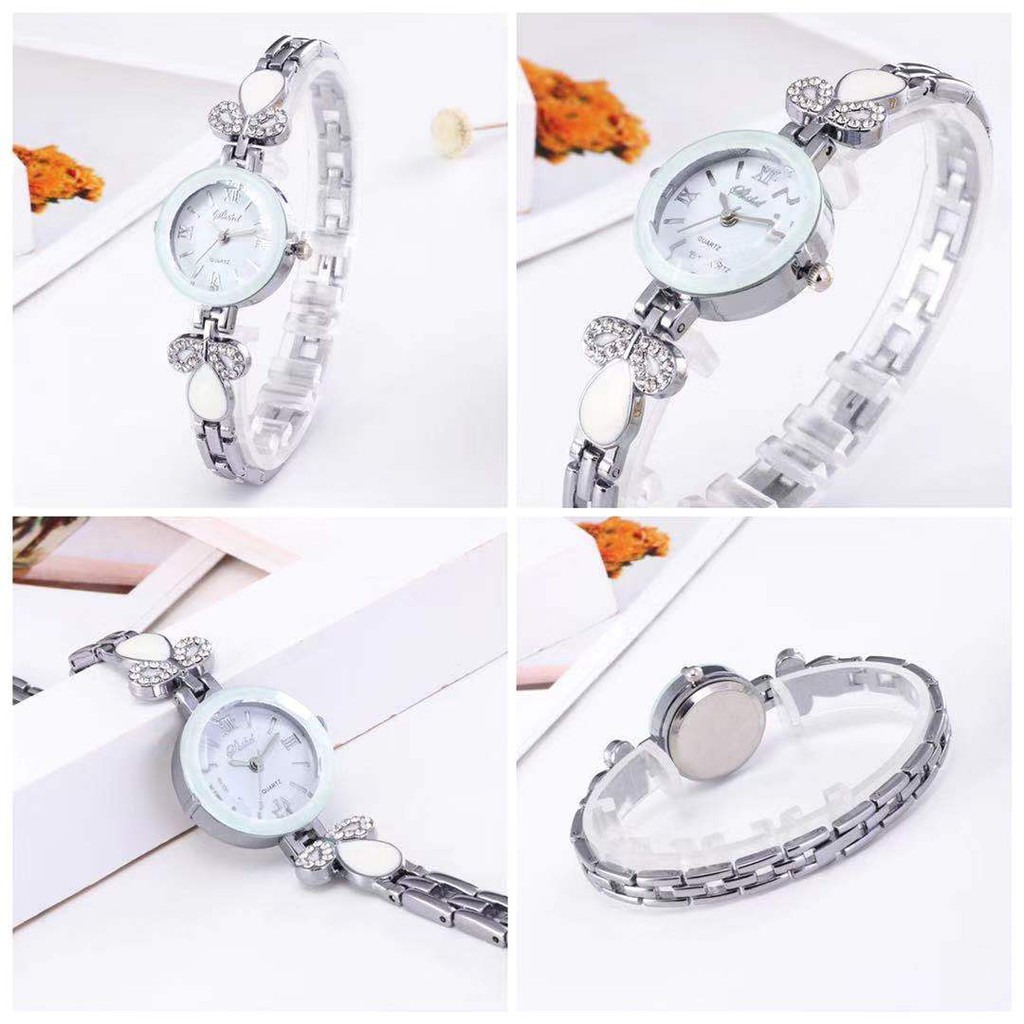 Jam Tangan Quartz Analog Model Gelang Aksen Berlian Imitasi Mewah Untuk Wanita