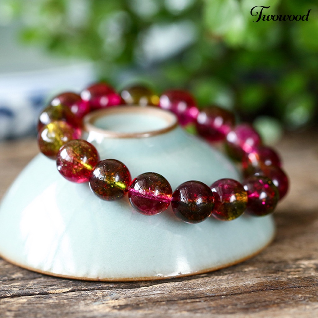 Twowood Women Bracelet Faux Watermelon Tourmaline Beads Jewelry Vintage Good Elasticity Bracelet for Party