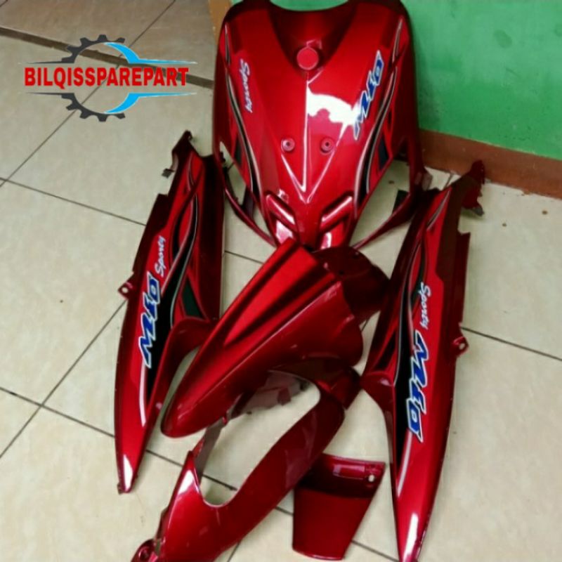 cover full body yamaha mio sporty tahun 2004-2007 merah plus striping