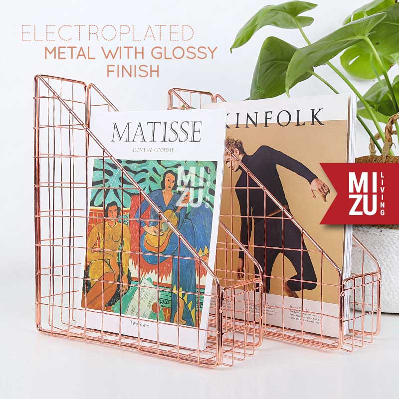 SUBLIMELY GOLDEN UN SINGLE File Holder Magazine Newspaper Rack A4 Box File Emas Desktop Organizer-6