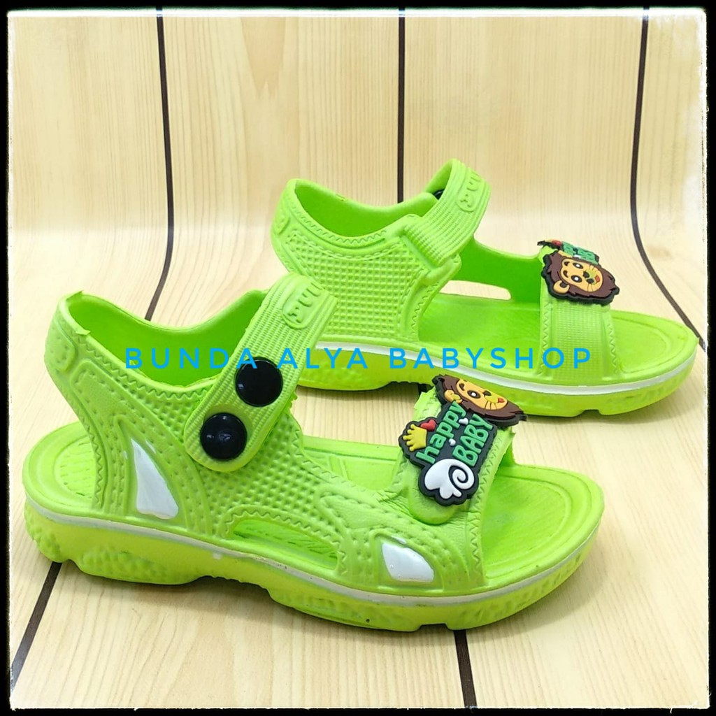 Sendal Anak Laki Laki Karet Usia 3 4 5 Tahun HIJAU Elastis - Sepatu Sandal Anak Cowok Karet Animal Lion Anti Licin  Size 24 - 29