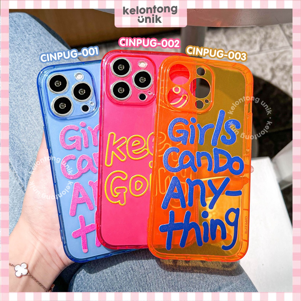 (Seri 1) For iPhone - Girl's Power Neon Shock Proof Case with Camera Protection