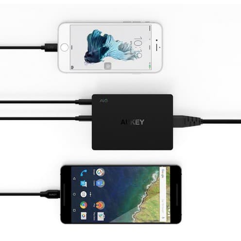 Aukey Qc 3.0 Travel Wall Charger 6-Usb Port (Dual Port Qc 3.0) - Hitam High Quality
