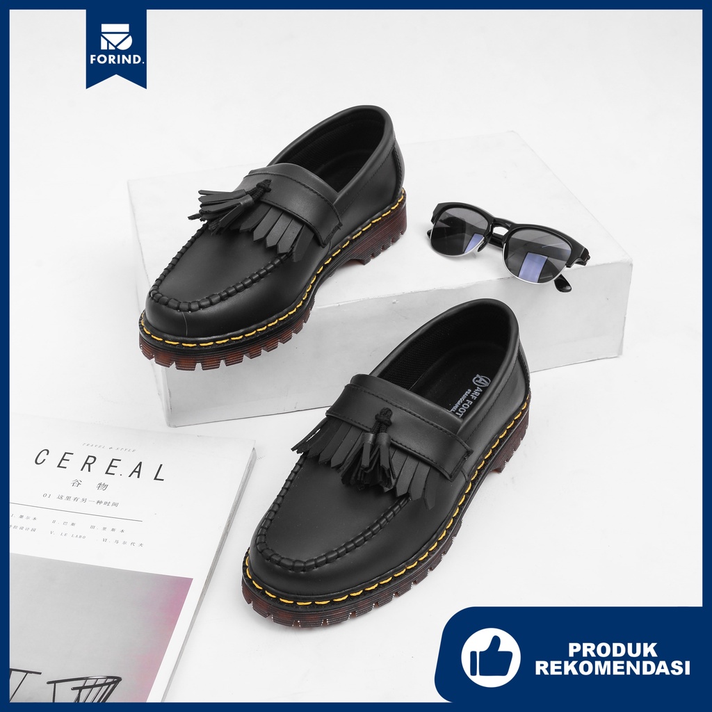 Martin Black | Sepatu Loafers Hitam Tanpa Tali Pria Casual Kerja Formal Kantor Original Laki | FORIND x Arf