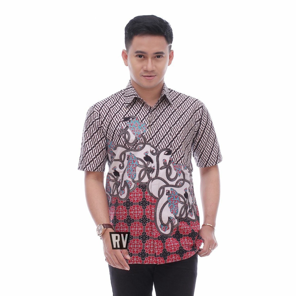 BSWART Batik HRB026 kenongo Hem Pendek anjani biru Pekalongan M L XL Batik Pria MURAH Modern Grosir-Morena png.