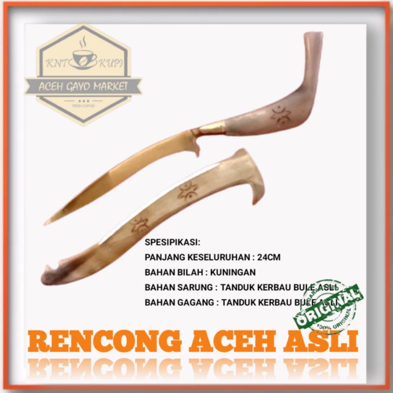 RENCONG ACEH ASLI size 24cm KUNINGAN TANDUK KERBAU BULE/JAGAT TERLARIS TERBARU ASLI ORIGINAL HOBI KO