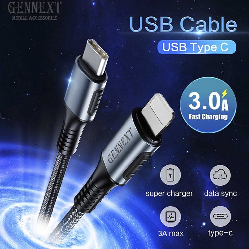 Cable Data GENNEXT USB TYPE C to iPhone Lightning PD Braided Nylon kabel Fast Charging