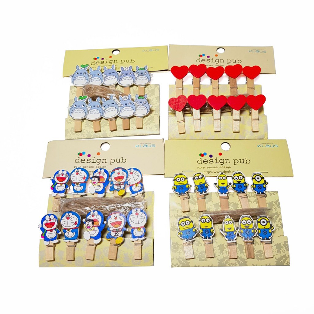 

(COD)ISI 10Pcs Klip Jepit VARIASI KARAKTER + TALI rami 1.5m 35mm/3,5 cm Jepit kayu /Wooden clip