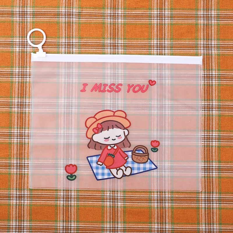 MURMURE.ID | ZIPPER BAG TRANSPARAN KARAKTER LUCU TEMPAT PENSIL KOREA PC034-I MISS YOU