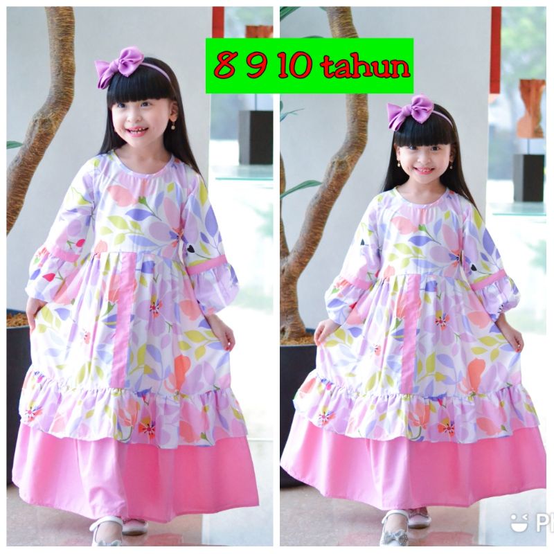 Baju Muslim Anak Perempuan Tanggung Dewasa Model Gamis Umur 8 9 10 11 12 Tahun Bahan Katun Bisa COD 