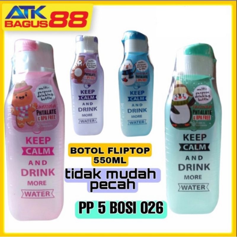 BOTOL PERSEGI  FLIP TOP Warna Warni 550 ml/1pcs