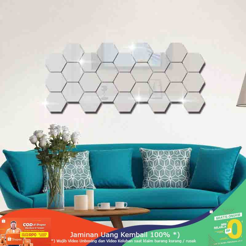 (BISA COD) RVOSTR Sticker Dekorasi Dinding Hexagon Mirror Acrylic 7PCS