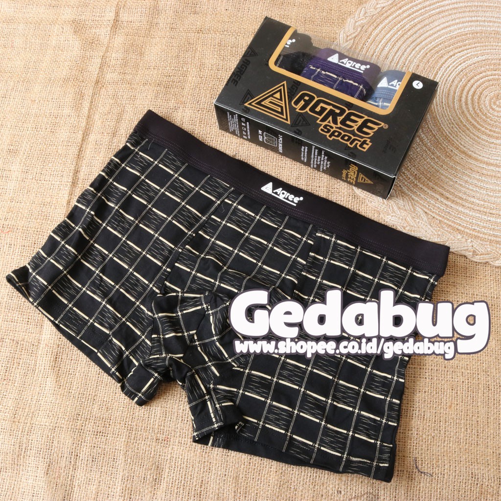 [ 3pc ] CD BOXER AGREE 1234 | Celana dalam pria boxer Agree Sport Anti bacterial Cotton | Gedabug